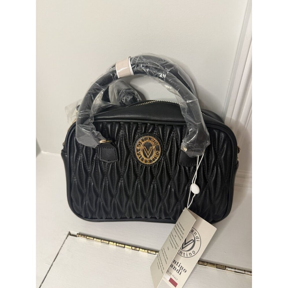 Valentino Orlandi Black Quilted Leather Zip Crossbody Purse NWT $199 [jb] - Picture 5 of 14